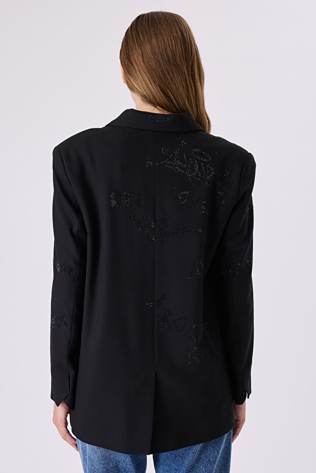 Tasarım taşlı blazer ceket - 5