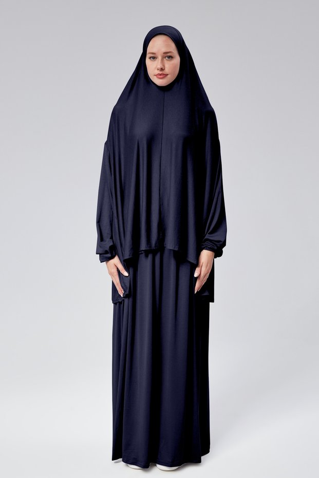 Women's Two-Piece Prayer Dress with Headscarf, Organic Cotton, Elastic Sleeves, Non-Slip Skirt, Combed Cotton, Hijab