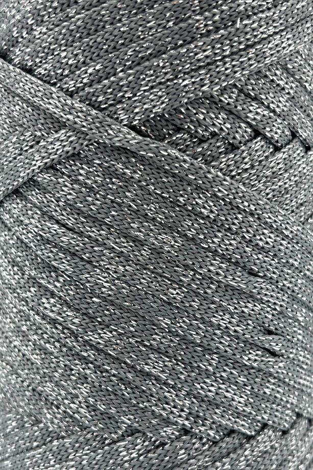 Premium Simli Ribbon Polyester İp 200 gr Makrome İpi Supla İpi Ve Çanta İpliği Simli Gri - 2