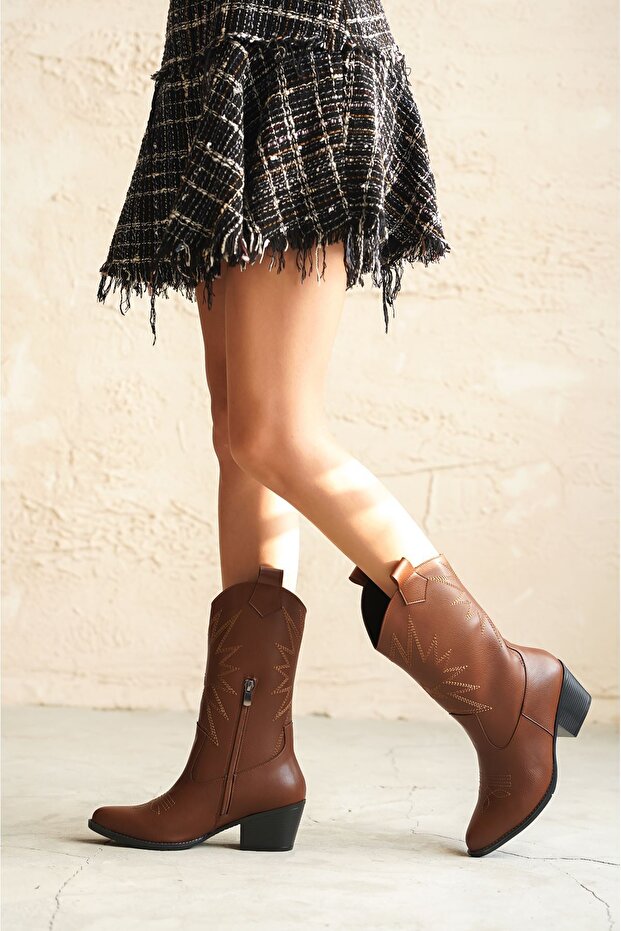 Kadın Costa Kovboy Çizme - Taba-Deri - 1