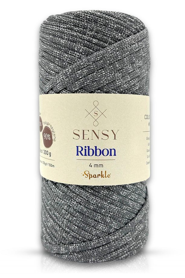 Premium Simli Ribbon Polyester İp 200 gr Makrome İpi Supla İpi Ve Çanta İpliği Simli Gri - 1