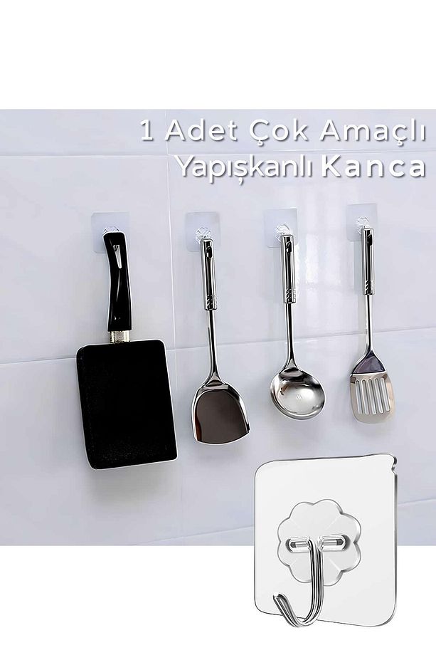 Pratik 1 Adet Güçlü Şeffaf Duvar Askısı Askılığı Yapışkan Kancalı Mutfak Banyo Askı - 1