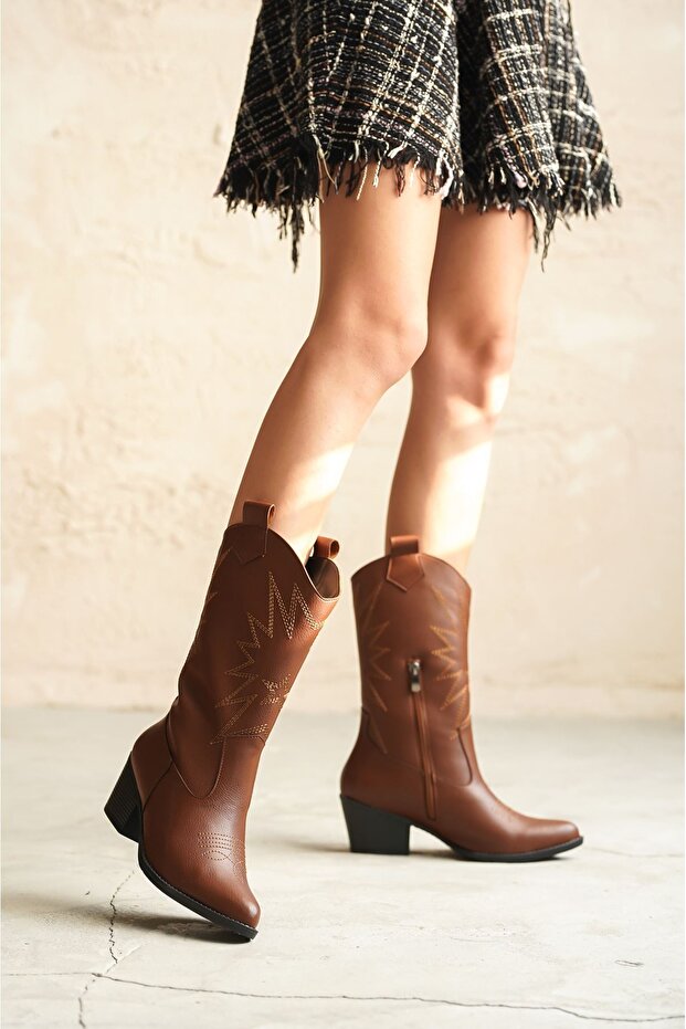 Kadın Costa Kovboy Çizme - Taba-Deri - 3