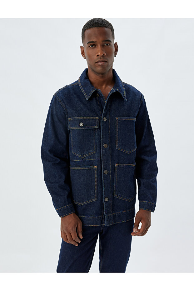 Denim Jacket Oversize Shirt Collar Buttoned Cotton