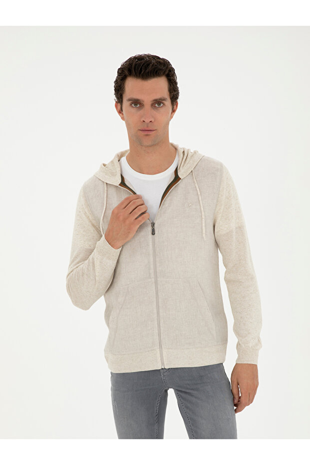 Ecru Regular Fit Linen Blended Knitwear Cardigan 50288854-Vr019