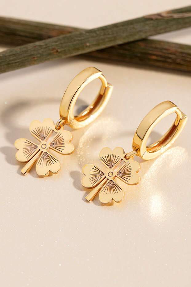 925 Ayar Gümüş Yonca Küpe - 2