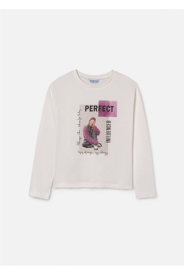 Girl's Long Sleeve T-Shirt Cream Lilac 7009