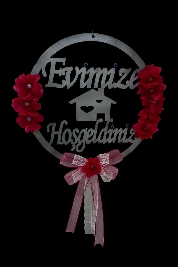 Evimize Hoşgeldiniz Ahşap Çiçekli Kapı Süsü - 3