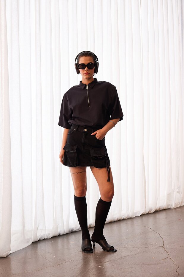 Kargo denim mini etek - 2