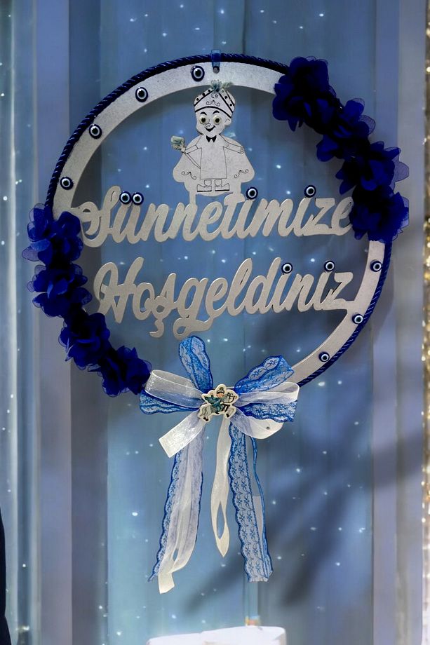 Sünnet Kapı Süsü ( Ahşap Mavi Çiçekli Sünnetimize Hoşgeldiniz Kapı Süsü) - 1
