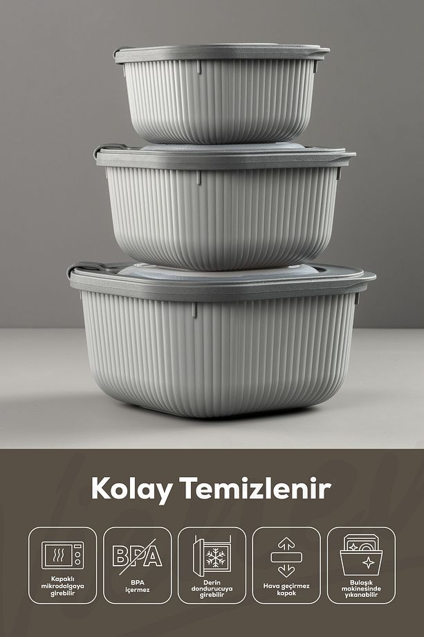 12'li 4x(600-1100-1800 ML) Mikrodalga Ve Difrize Uygun Vip Kapaklı Özel Saklama Kabı Seti Antrasit - 8