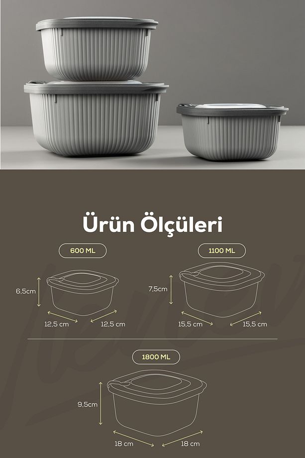 12'li 4x(600-1100-1800 ML) Mikrodalga Ve Difrize Uygun Vip Kapaklı Özel Saklama Kabı Seti Antrasit - 9