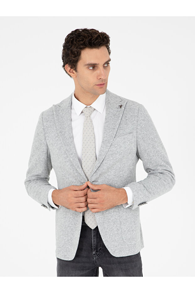 Light Gray Slim Fit Wool Blended Sports Jacket 50290535-Vr001