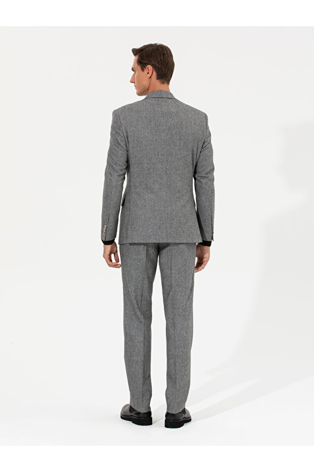 Antrasit Slim Fit Mikro Desenli Yün Karışımlı Kumaş Pantolon 50255517-VR006 - 4
