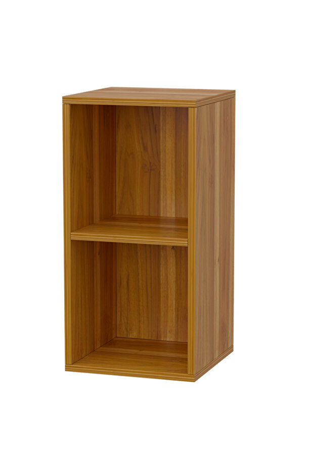 Wooden Storage Display Shelves 2-Tier Freestanding, Box Shelves, Light Walnut