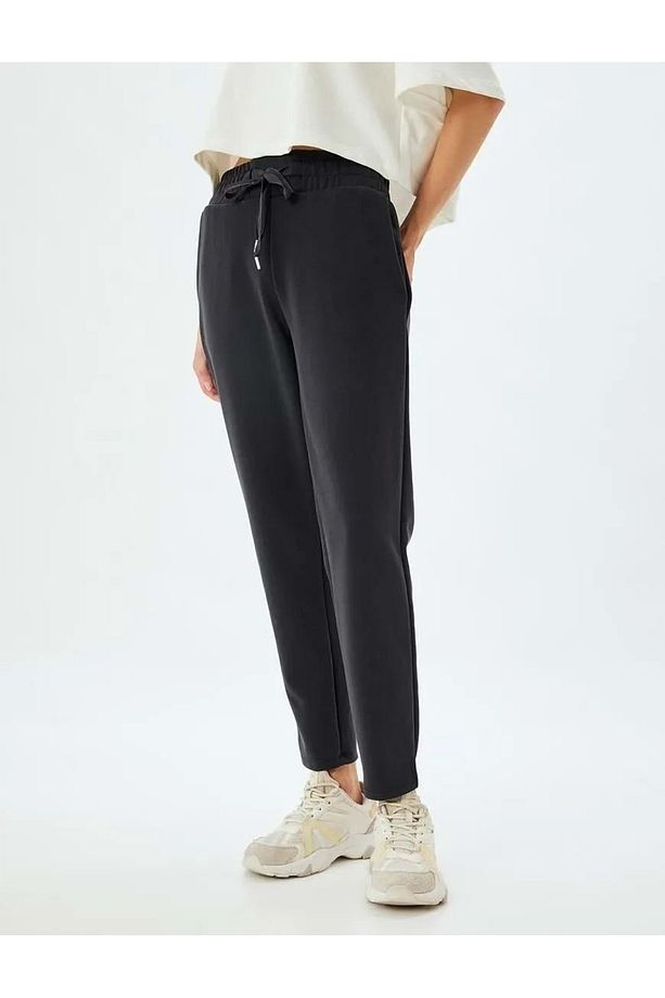Jogger Eşofman Altı Yüksek Bel Bağcıklı 5WAK40108NK SİYAH - 4