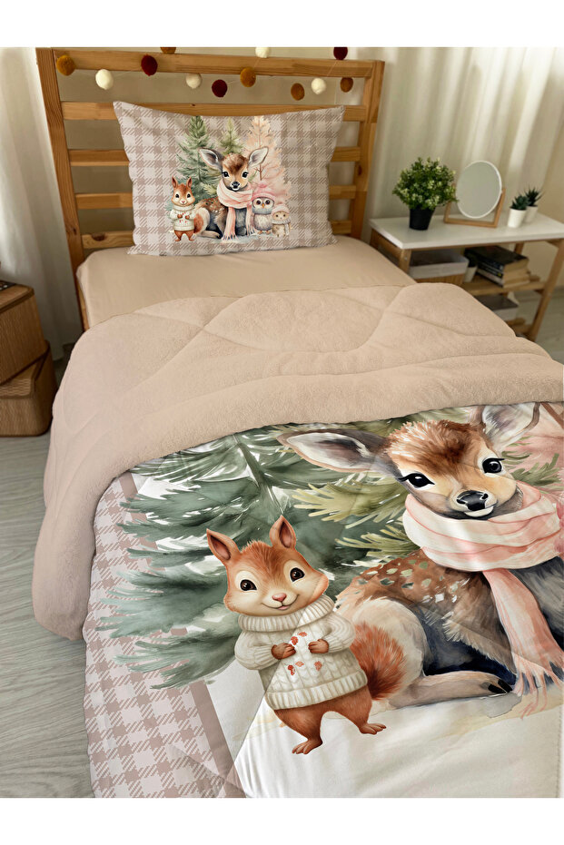 Çift Taraflı Desenli Kapitone Yorgan - Tek Kişilik Kişilik Uyku Seti - 3