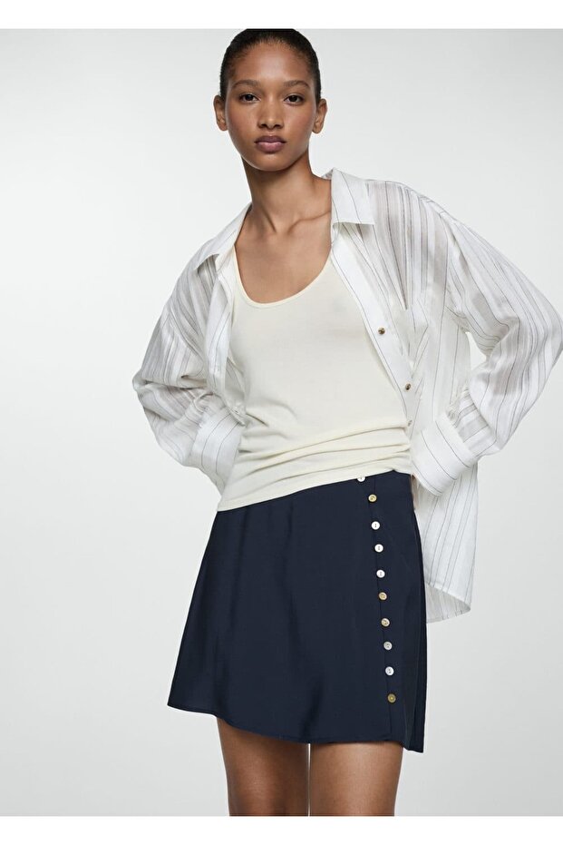 Dekoratif düğmeli mini etek - 1