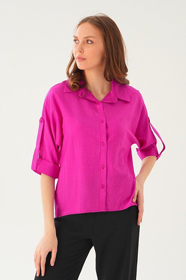 Fuchsia Folded Sleeve Shirt 4157A - 3