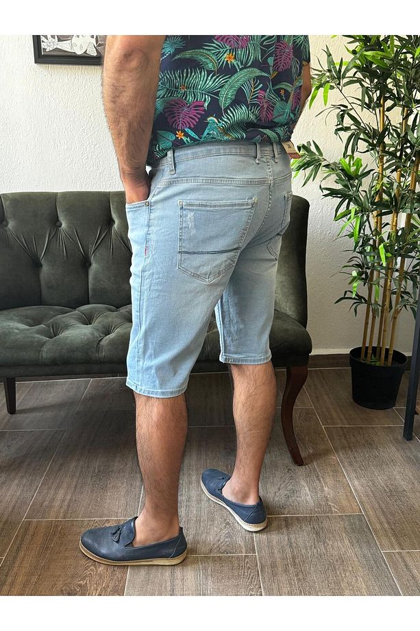 LİKRALI DAR PAÇA ERKEK KOT ŞORT - 2