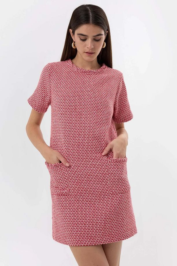Tweed Kısa Kollu Mini Elbise - 4