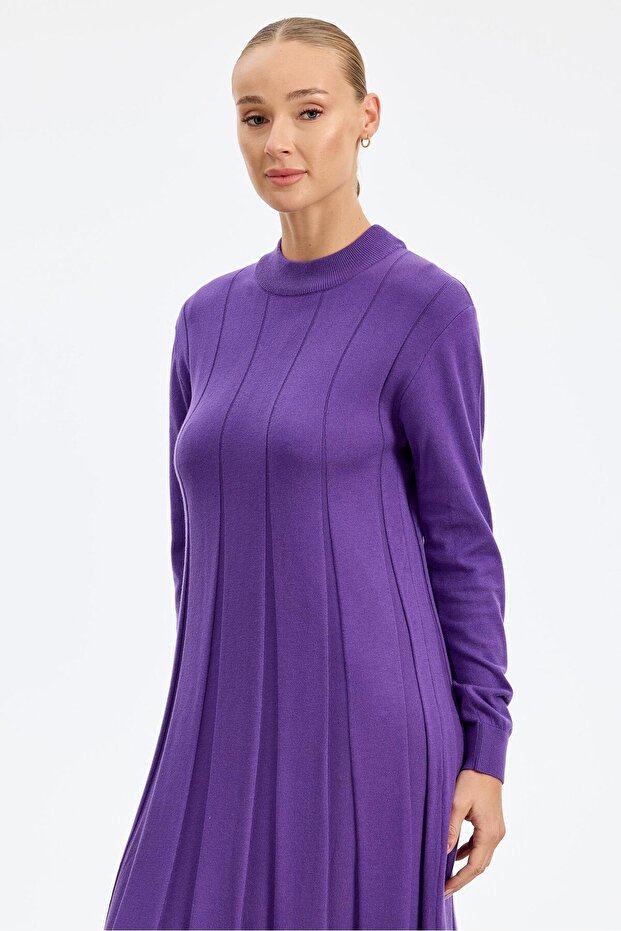 Kalın Piliseli Triko Elbise MOR - 3