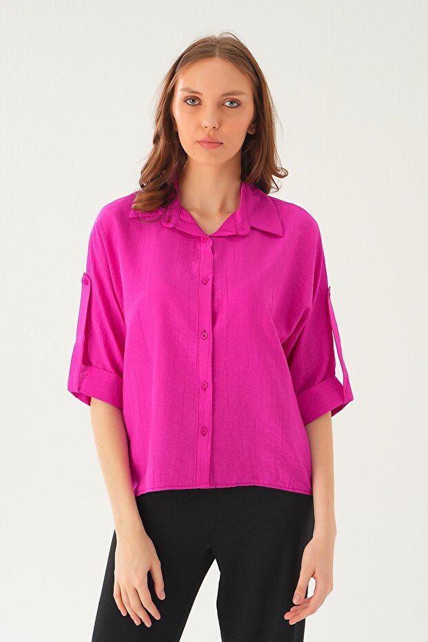 Fuchsia Folded Sleeve Shirt 4157A - 6