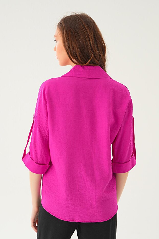 Fuchsia Folded Sleeve Shirt 4157A - 4