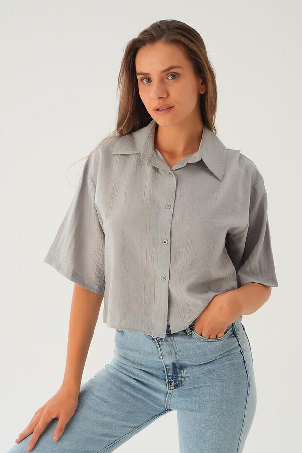 موديل 4159A - قميص قصير رمادي كبير الحجم - 4