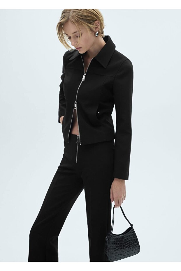 Fermuarlı flare pantolon - 8