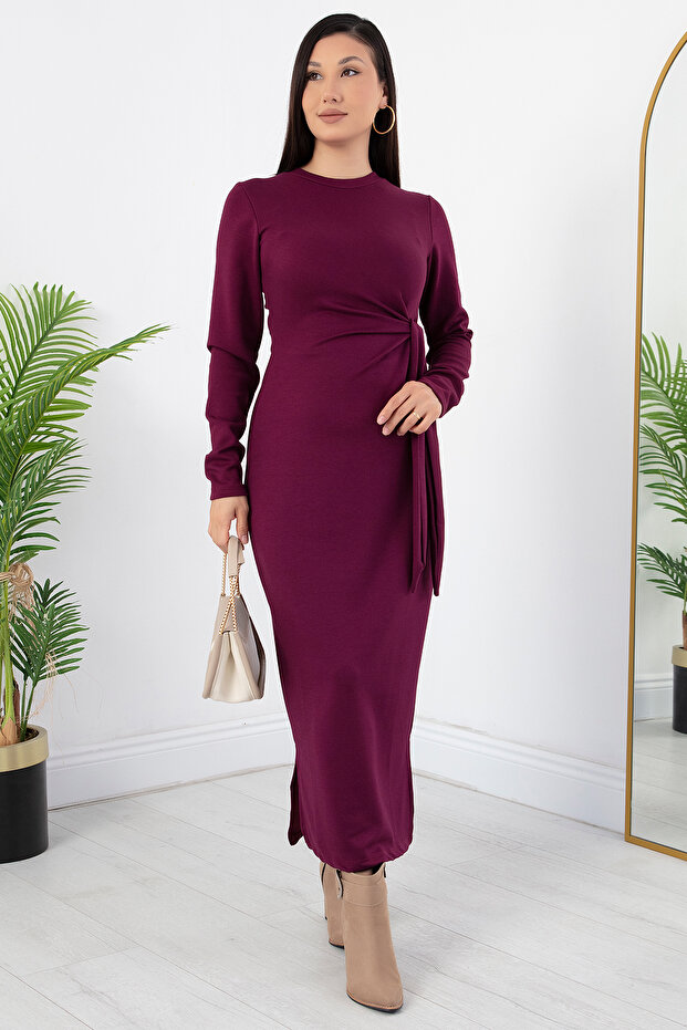 Yandan Bağlamalı Yırtmaçlı Model Elbise DKS1136 - 1