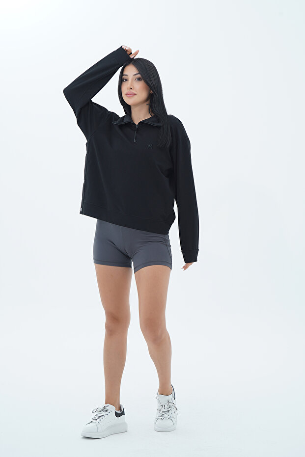 Daily Core - Black Oversize Half Zipper Sweatshirt