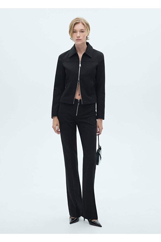 Fermuarlı flare pantolon - 2