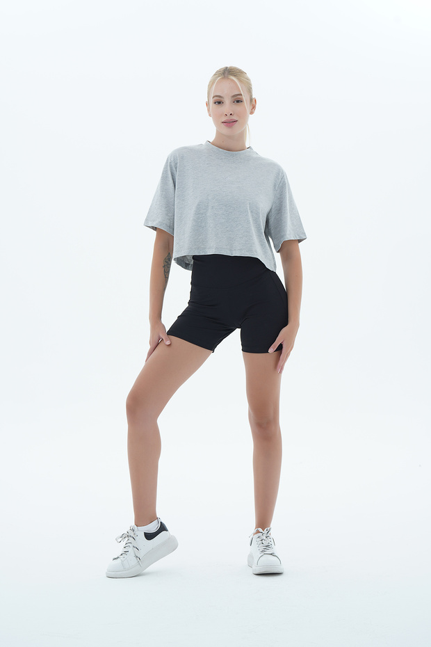Pure Comfort - Gray Relaxed Cut 100% Cotton Basic Crop T-Shirt