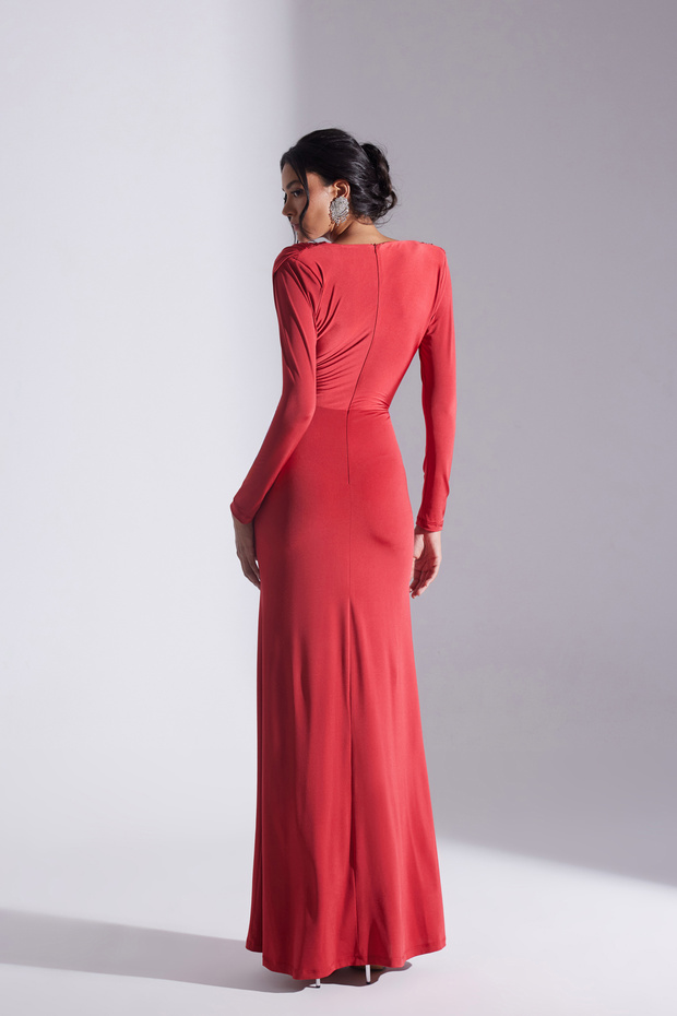 HAILEY SİYAH DRAPELİ UZUN ELBİSE - 8