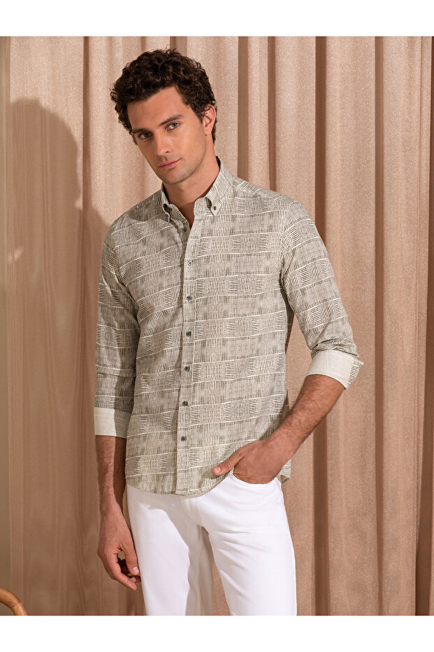 Khaki Slim Fit Long Sleeve Shirt 50265455-Vr027
