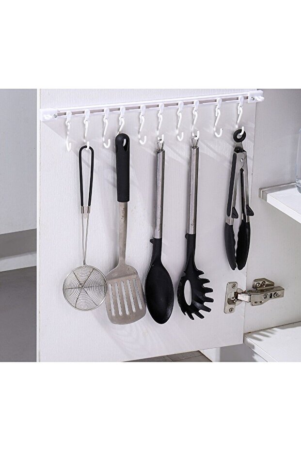 Movable 10 Hooks Self Adhesive Hanger 40cm
