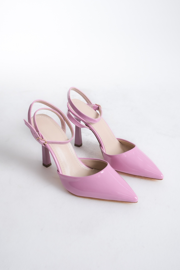 Pantofi cu toc cu bretele roz de damă - 2