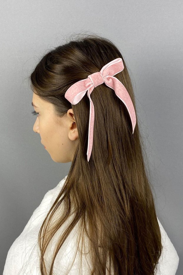 Powder Bow Velvet Ribbon Hair Clip