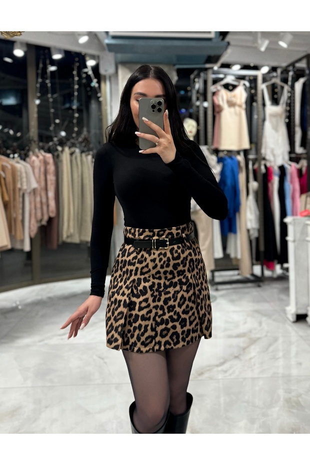 Morni Belted Mini Skirt Leopard