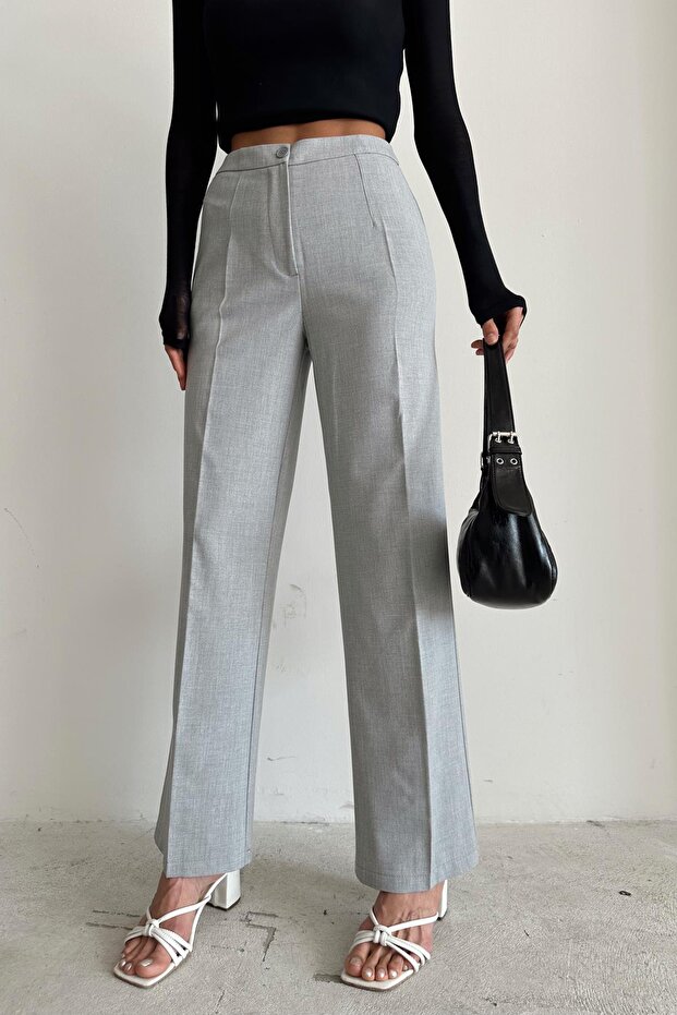 Double Pallazo Pantolon Gri - 1