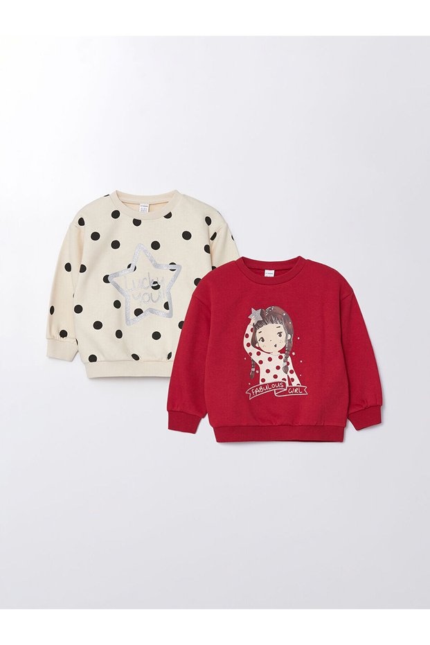 Lcwk Crew Neck Long Sleeve Printed Girls' Sweatshirt Set of 2