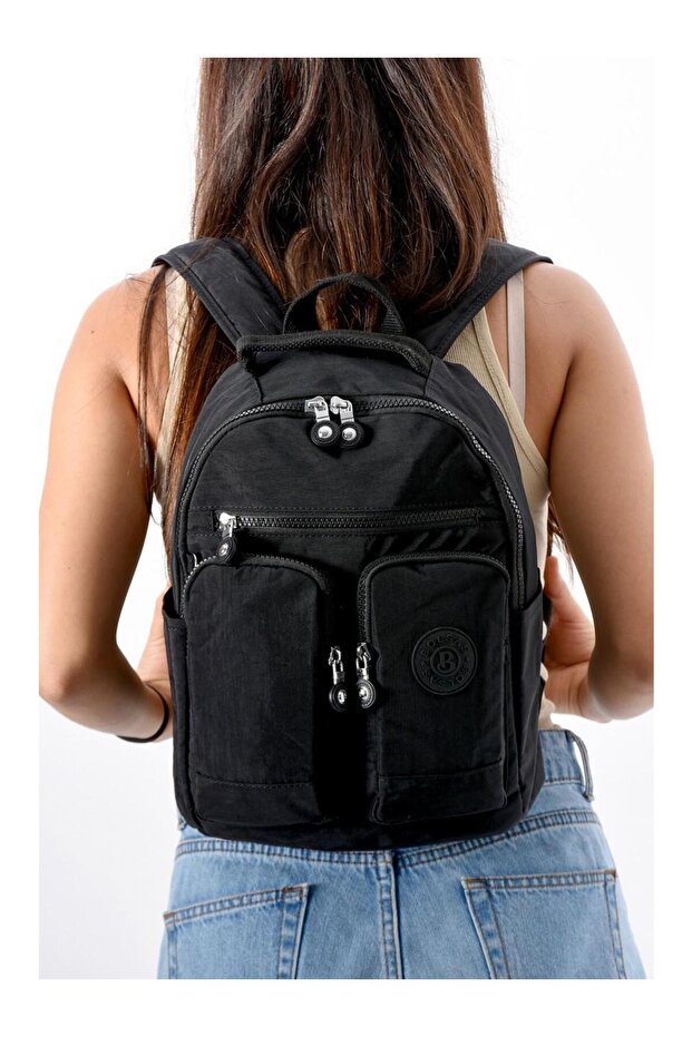 حقيبة ظهر صغيرة مقاومة للماء باللون الأسود - متعددة الأقسام، موديل 1009 - 1