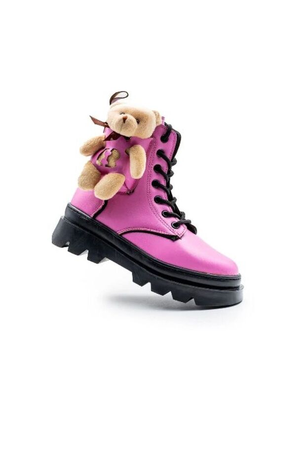 Water Resistant Lace-Up Winter Furry Inner Lined Children's Boots with Teddy Bear