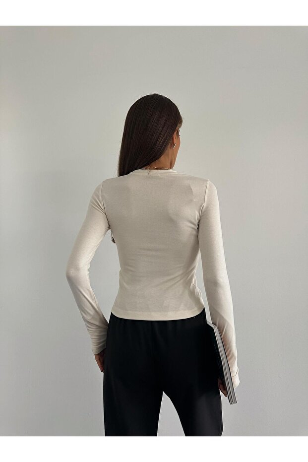 Massimo Pamuklu Basic Bluz Ekru - 3