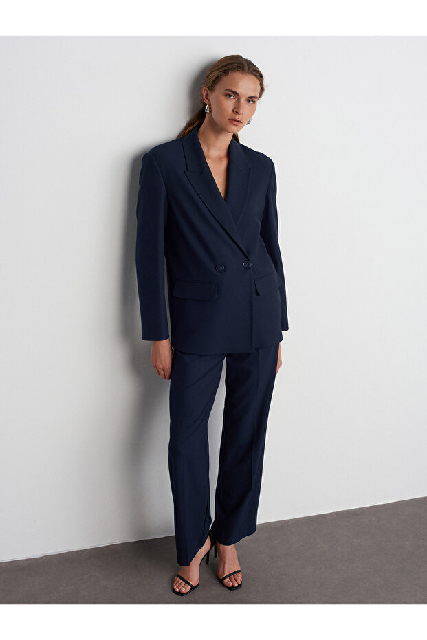 60747 Double Breasted Jacket-Navy Blue - 3