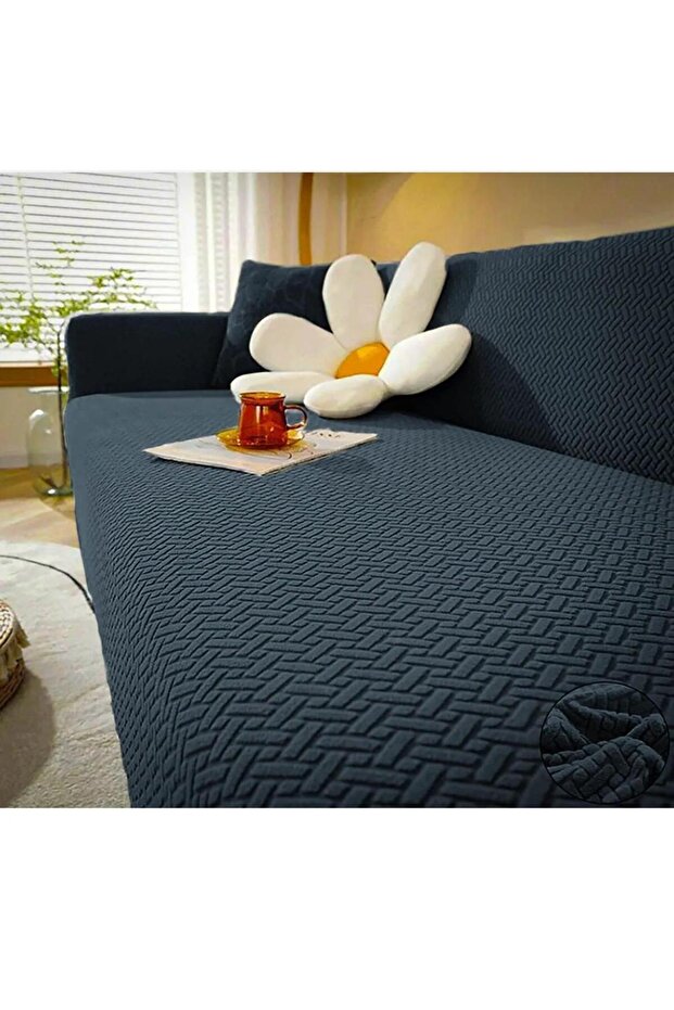 Streç Lastikli Jakarlı 3 Kişilik Koltuk Kılıfı Lastikli Koltuk Örtüsü Koltuk Örtüsü Çekyat Örtüsü - 3