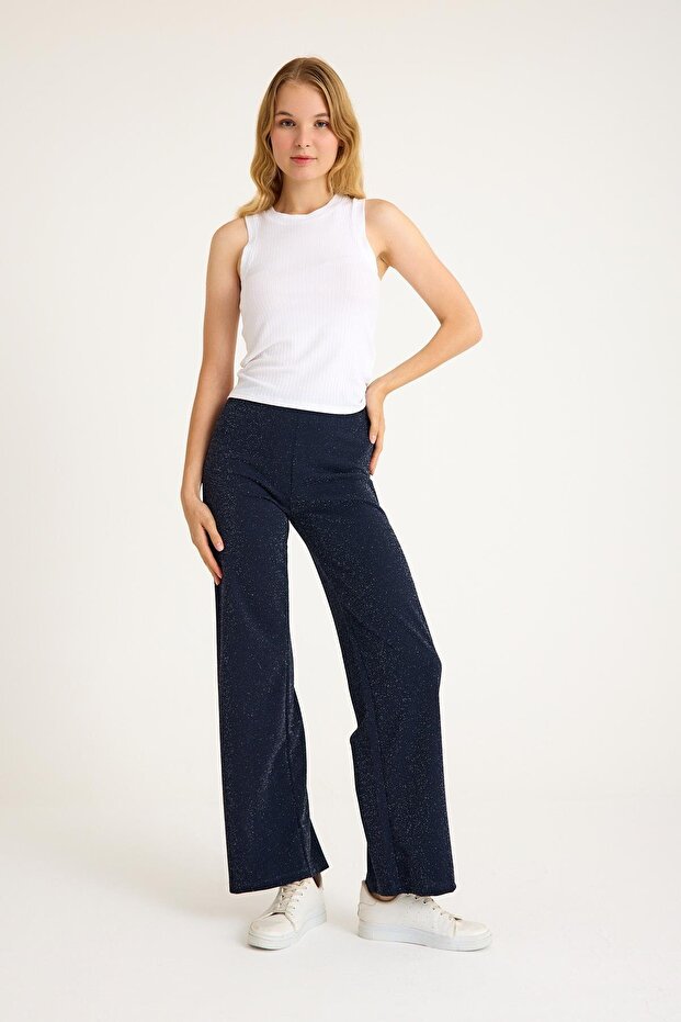 Glitter Comfortable Fit Wide Leg Women's Trousers