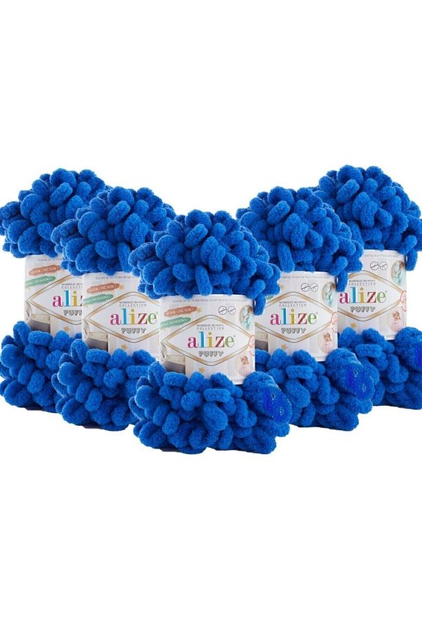 Puffy El Örgü Ipliği 5'li Paket - 141 Saks Mavi - 100 Gr. 9 Mt. Parmak Örgü Ipi - 1