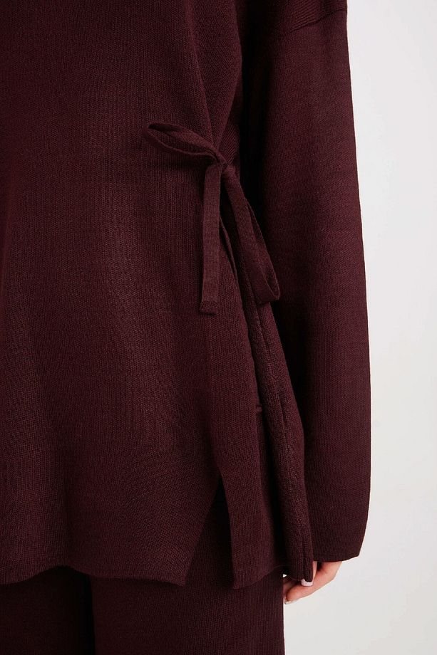 Regular Fit Bisiklet Yaka Bağlamalı Basic Düz Triko Kazak Tunik D7508ax24wn - 5